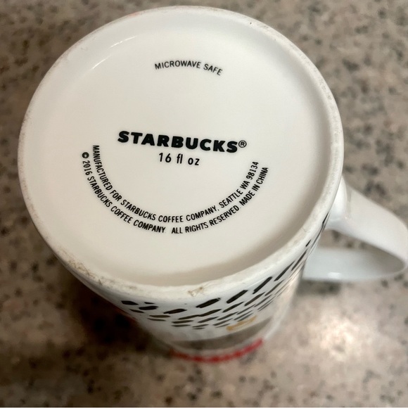 Starbucks 2016 Christmas Ornaments Holiday 16 oz red, black & white coffee mug - Picture 6 of 6